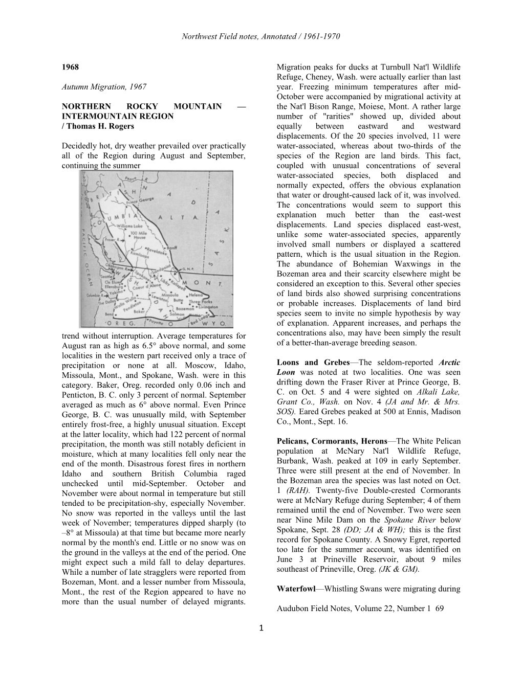 Northwest Field Notes, Annotated / 1961-1970