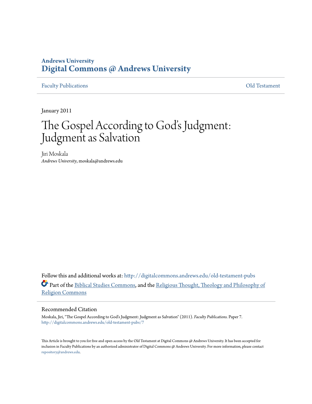 The Gospel According to God's Judgment: Judgment As Salvation