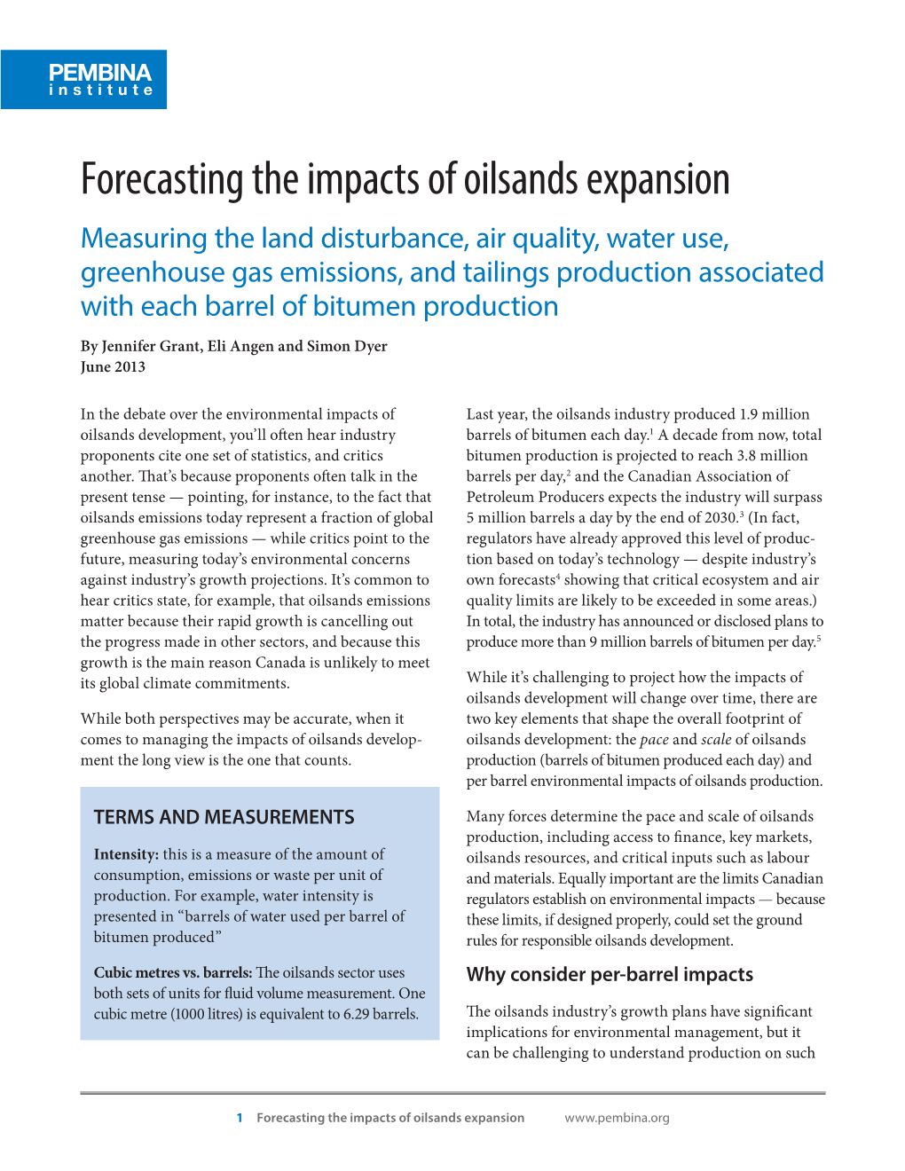 Forecasting the Impacts of Oilsands Expansion