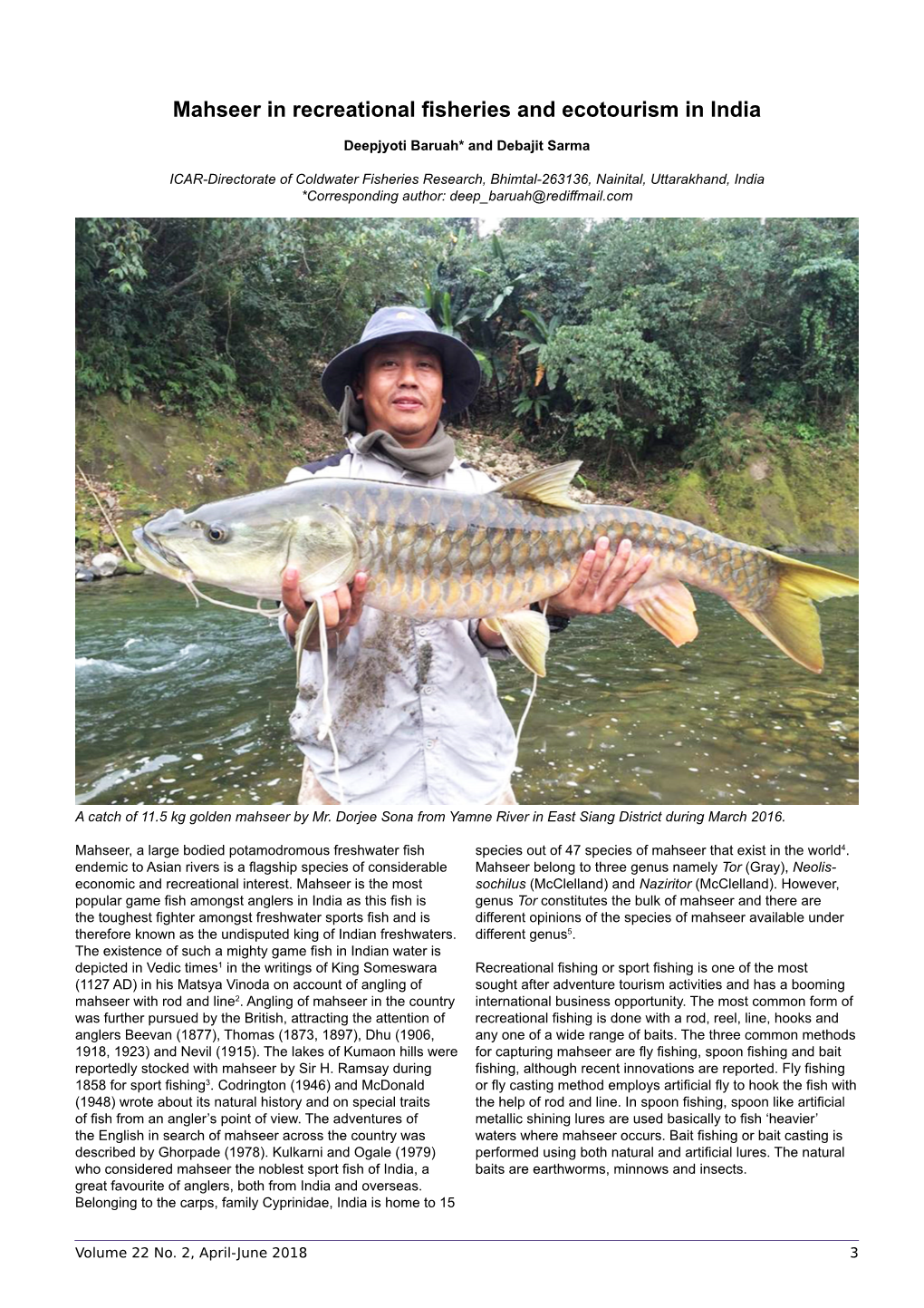 Mahseer in Recreational Fisheries and Ecotourism in India