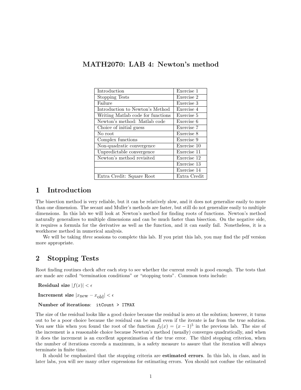 LAB 4: Newton's Method 1 Introduction 2 Stopping Tests