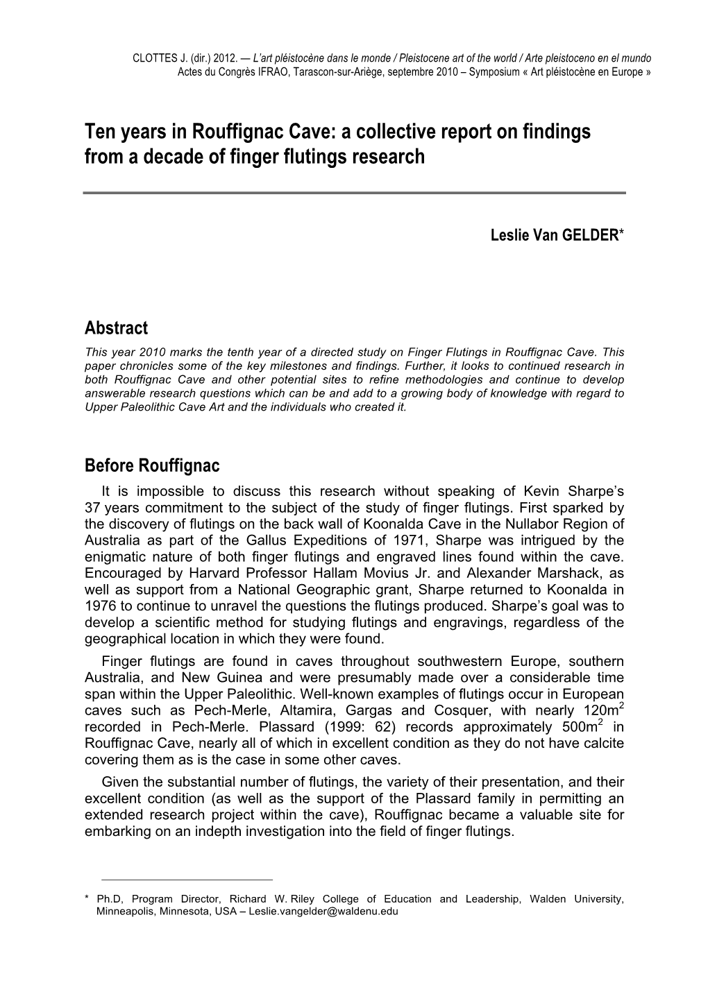 Ten Years in Rouffignac Cave: a Collective Report on Findings from a Decade of Finger Flutings Research