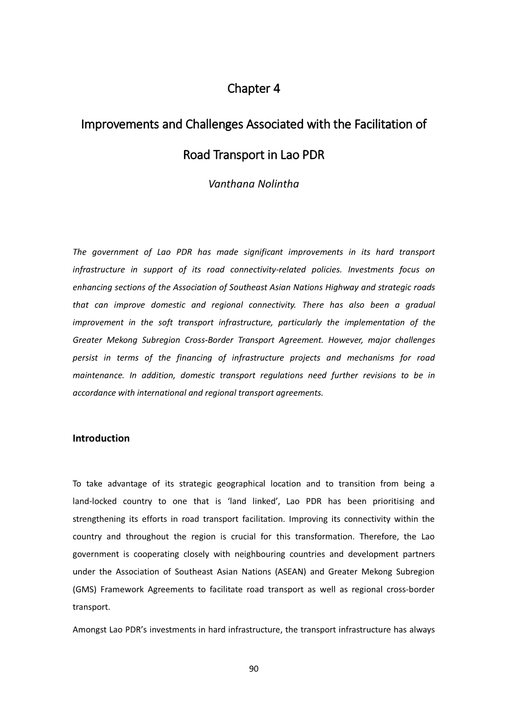 Improvements and Challenges Associated with the Facilitation of Road Transport in Lao