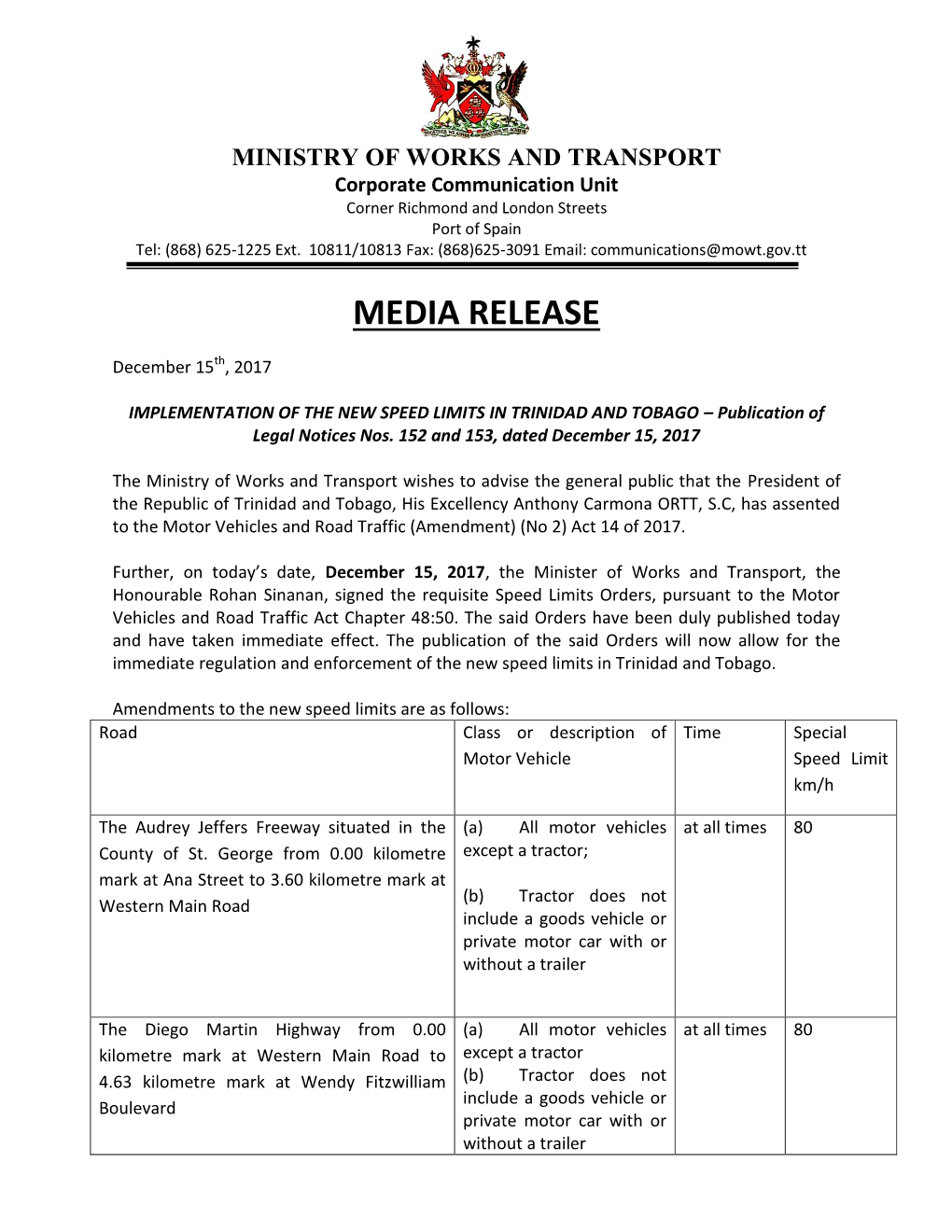 Media Release- Implementation of the New Speed Limit