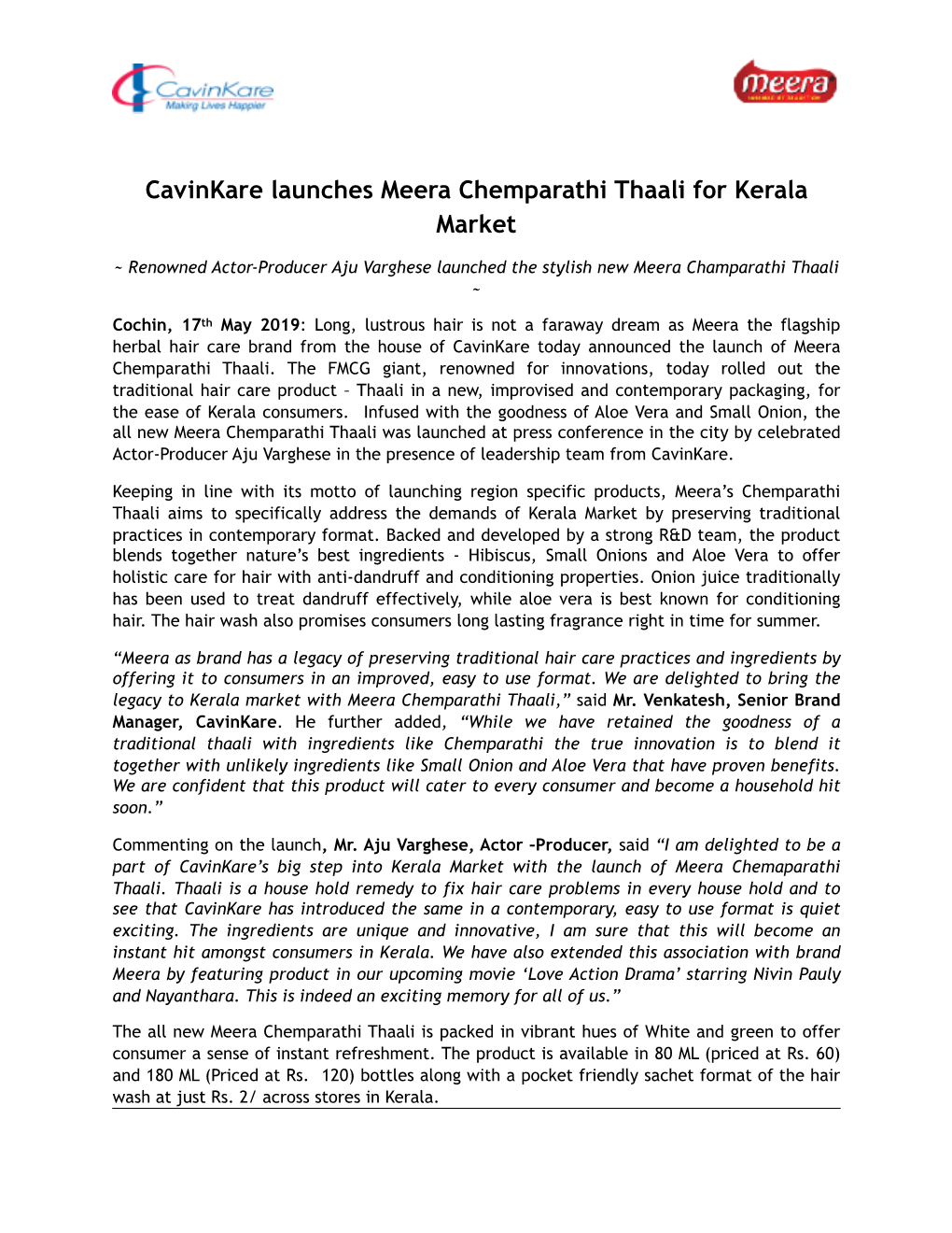 Launch of Meera Chemparathi Thaali