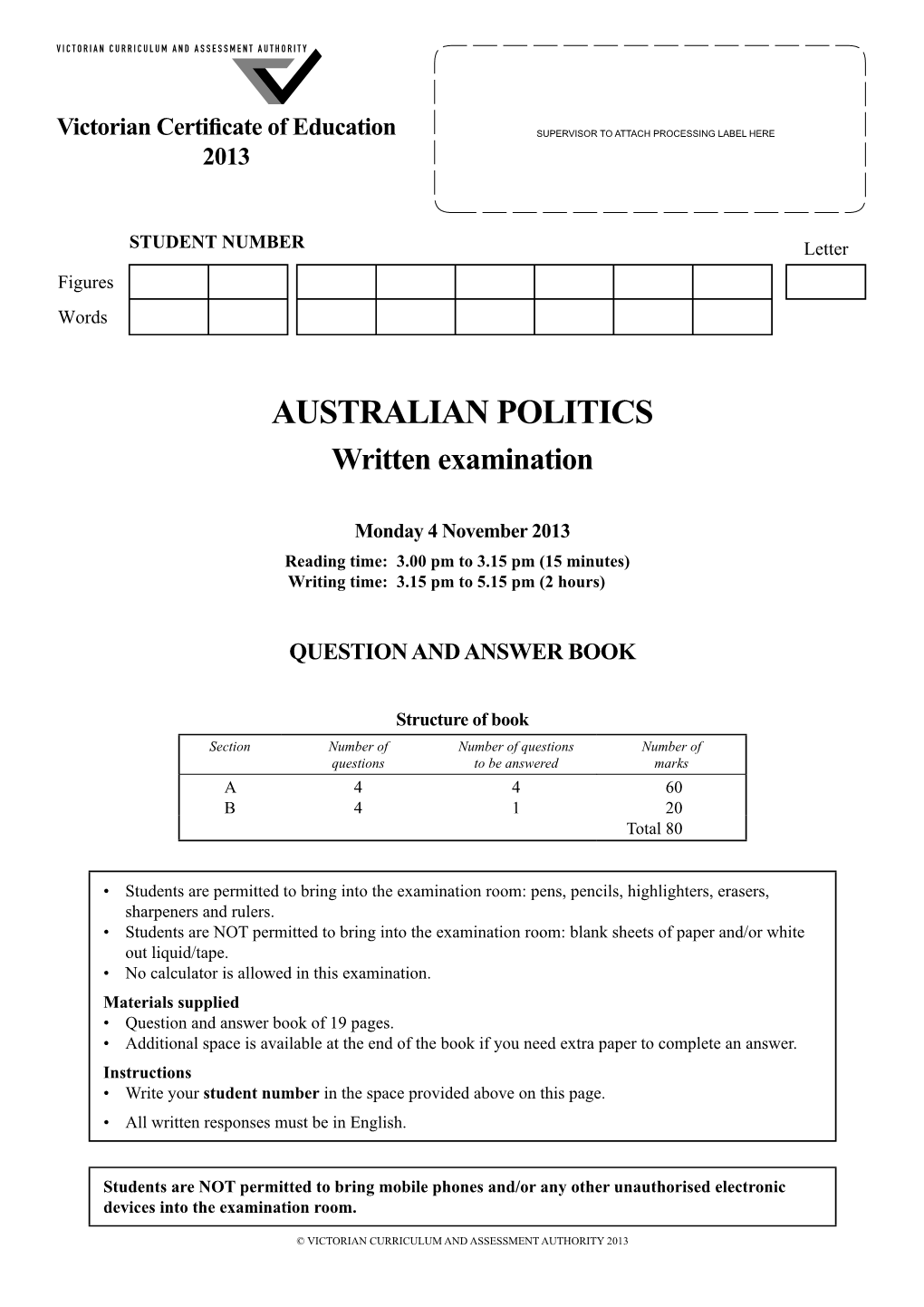 2013 Australian Politics Written Examination