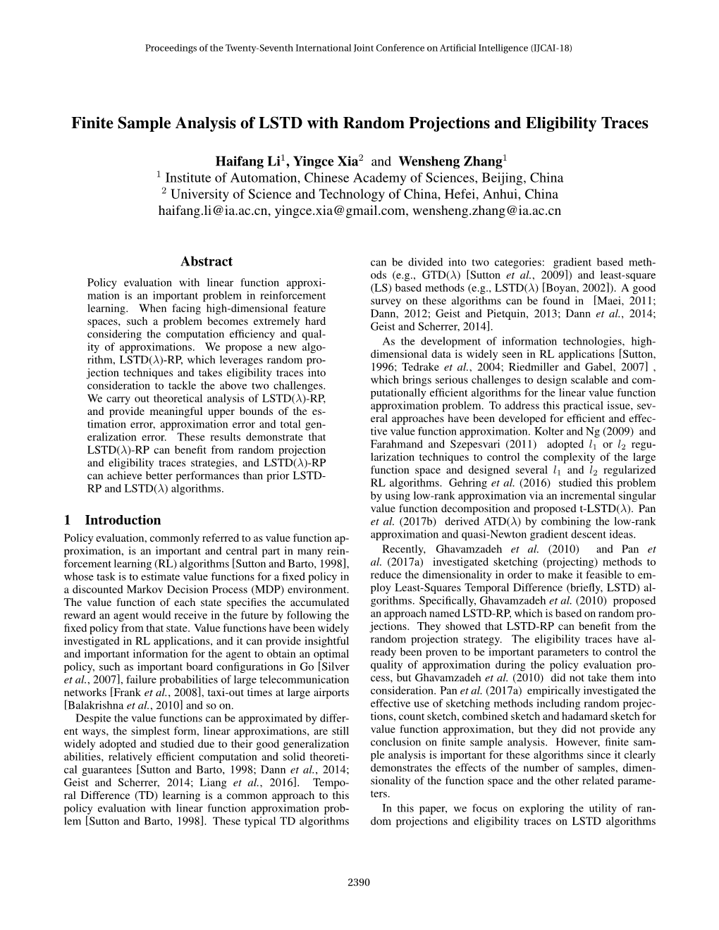 Finite Sample Analysis of LSTD with Random Projections and Eligibility Traces