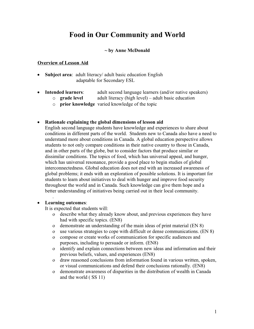 Suggested Format for Lesson Plans