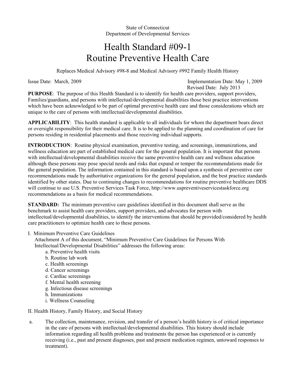 Routine Preventive Care Guidelines