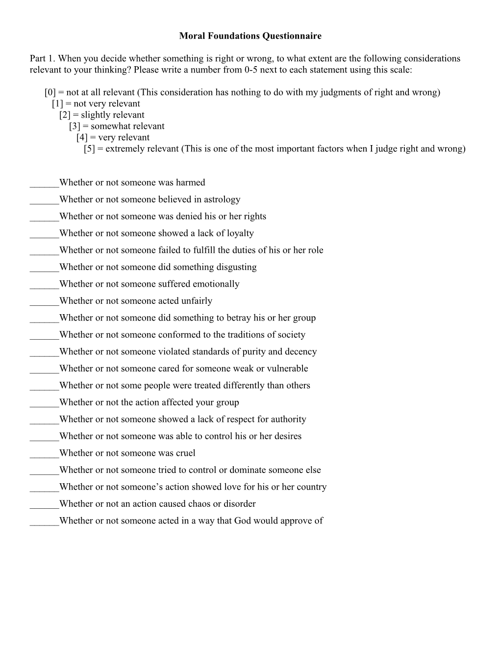 Moral Foundations Questionnaire