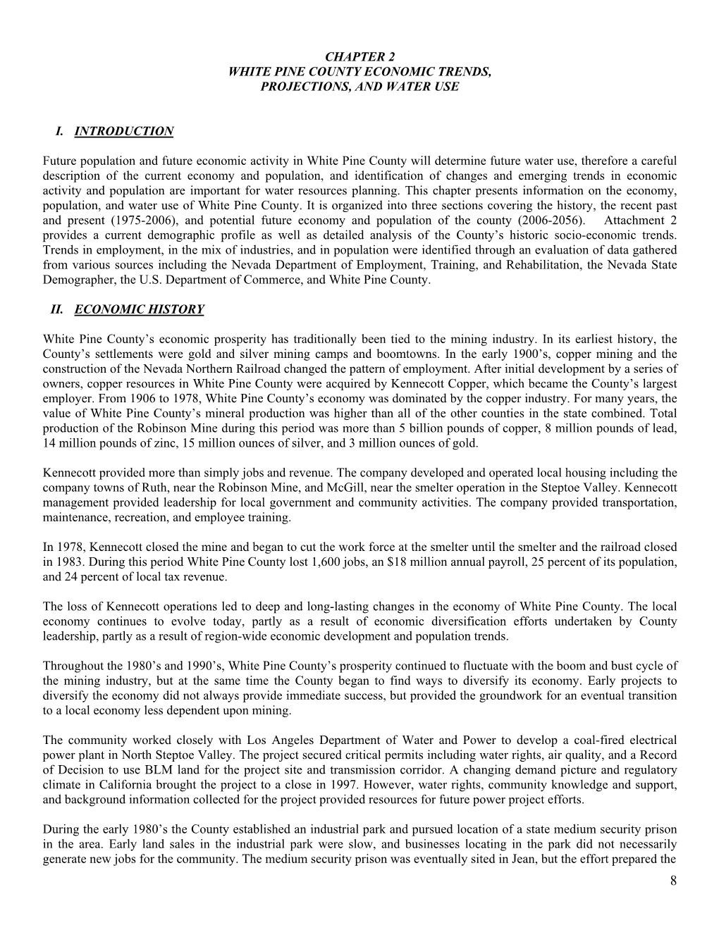 Chapter 2 White Pine County Economic Trends, Projections, and Water Use