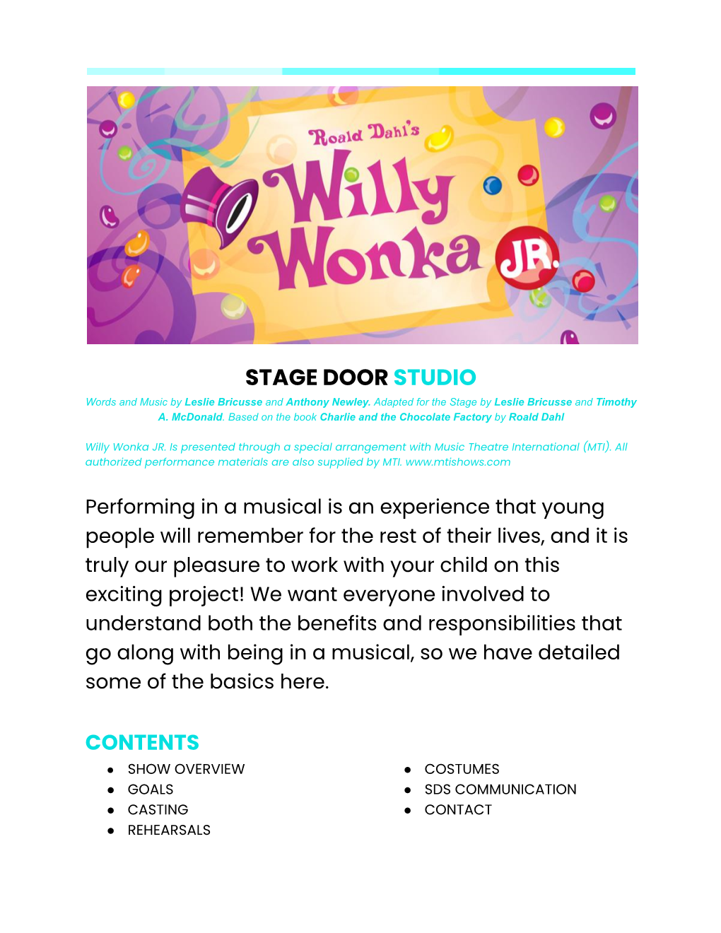 Willy Wonka JR Show Guide