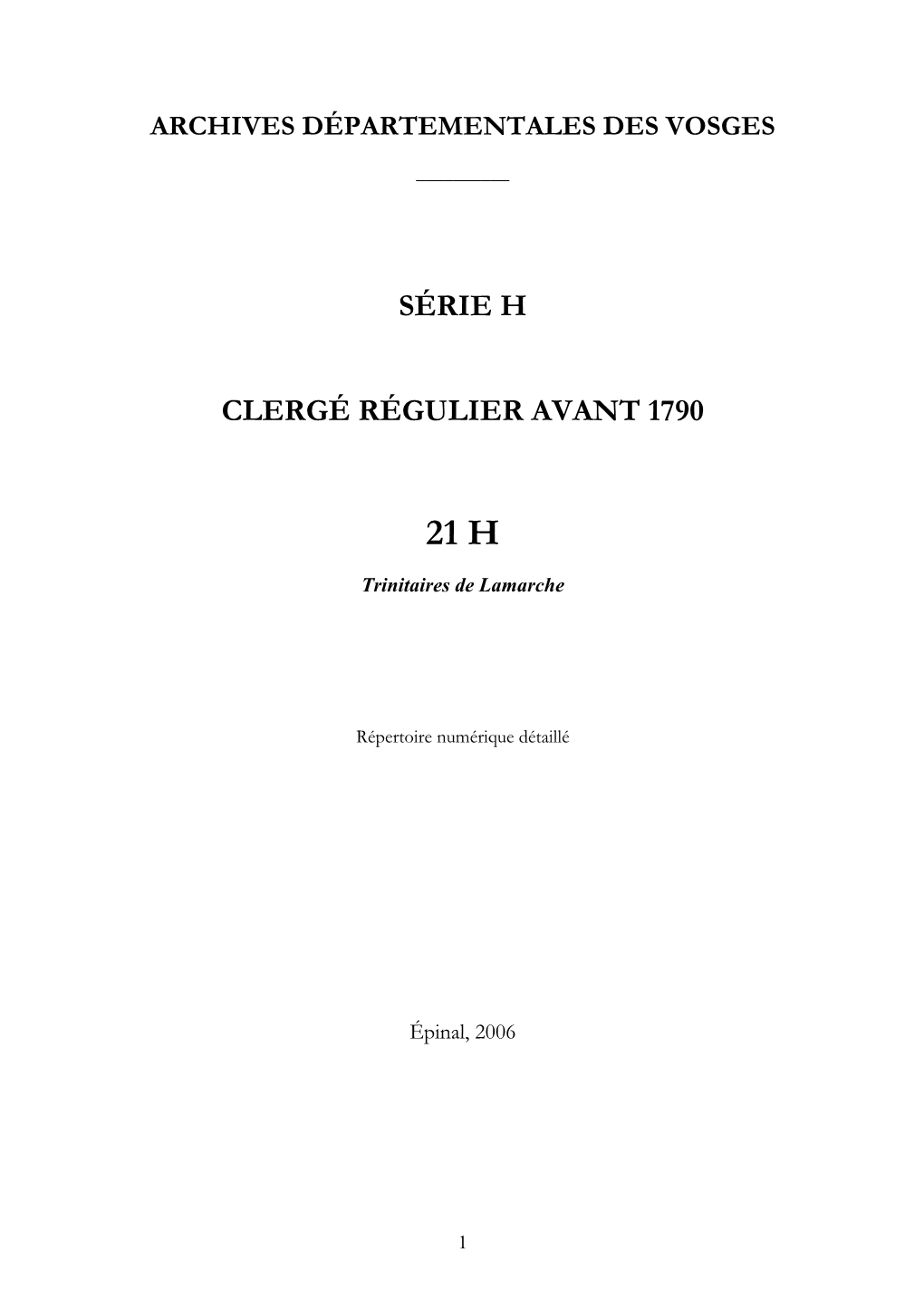 Série H Clergé Régulier Avant 1790