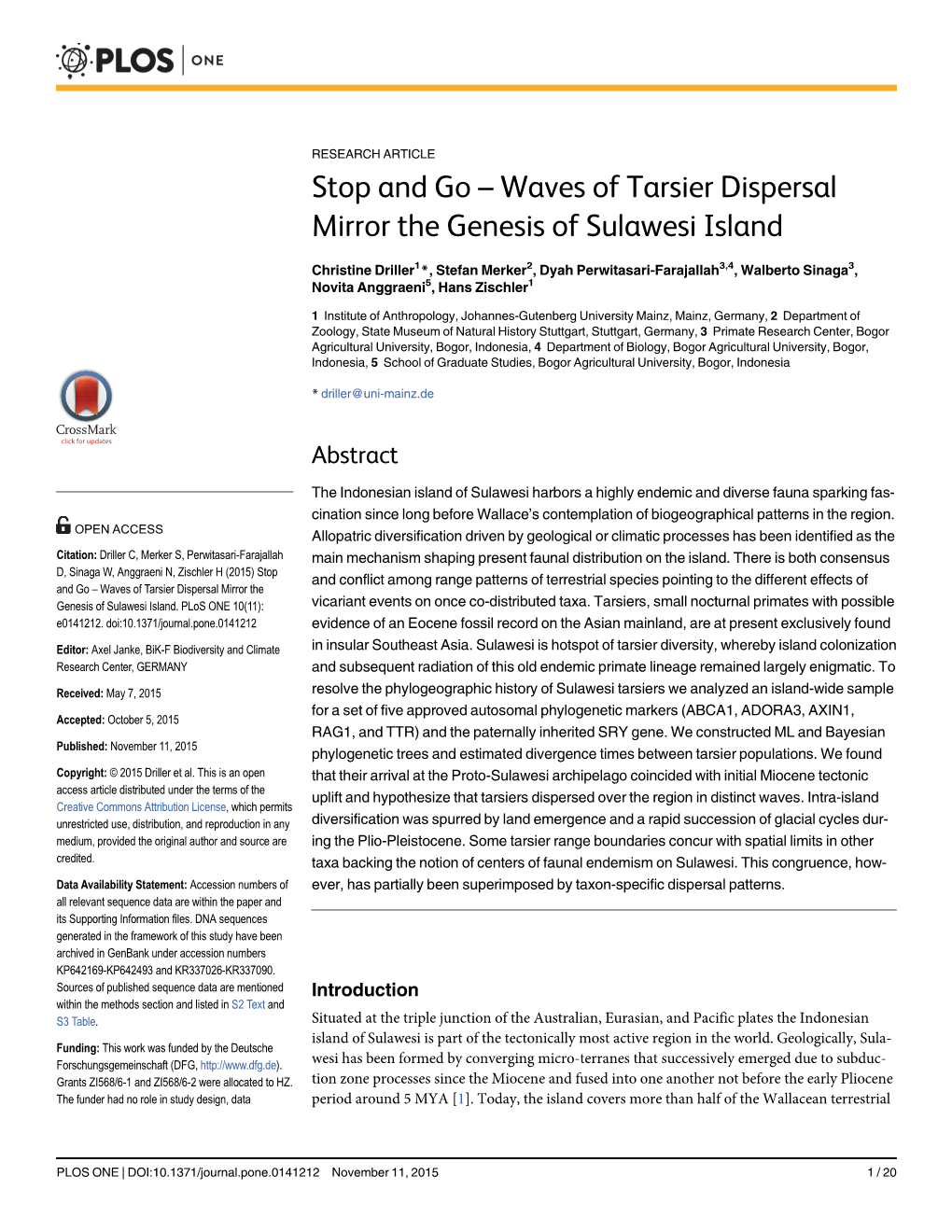 Waves of Tarsier Dispersal Mirror the Genesis of Sulawesi Island