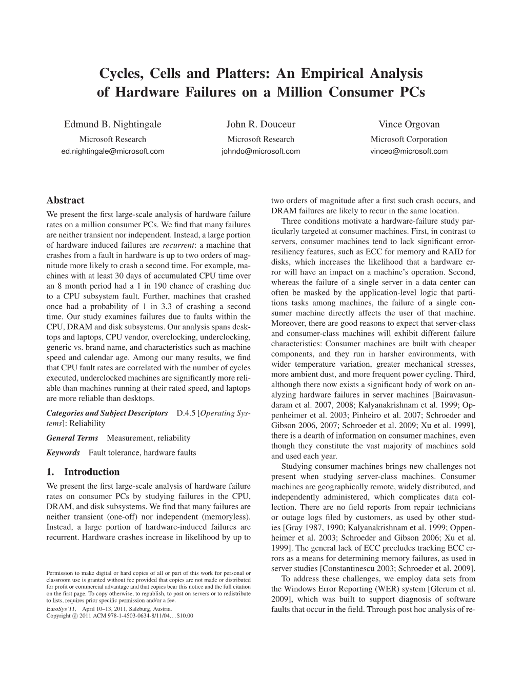 An Empirical Analysis of Hardware Failures on a Million Consumer Pcs