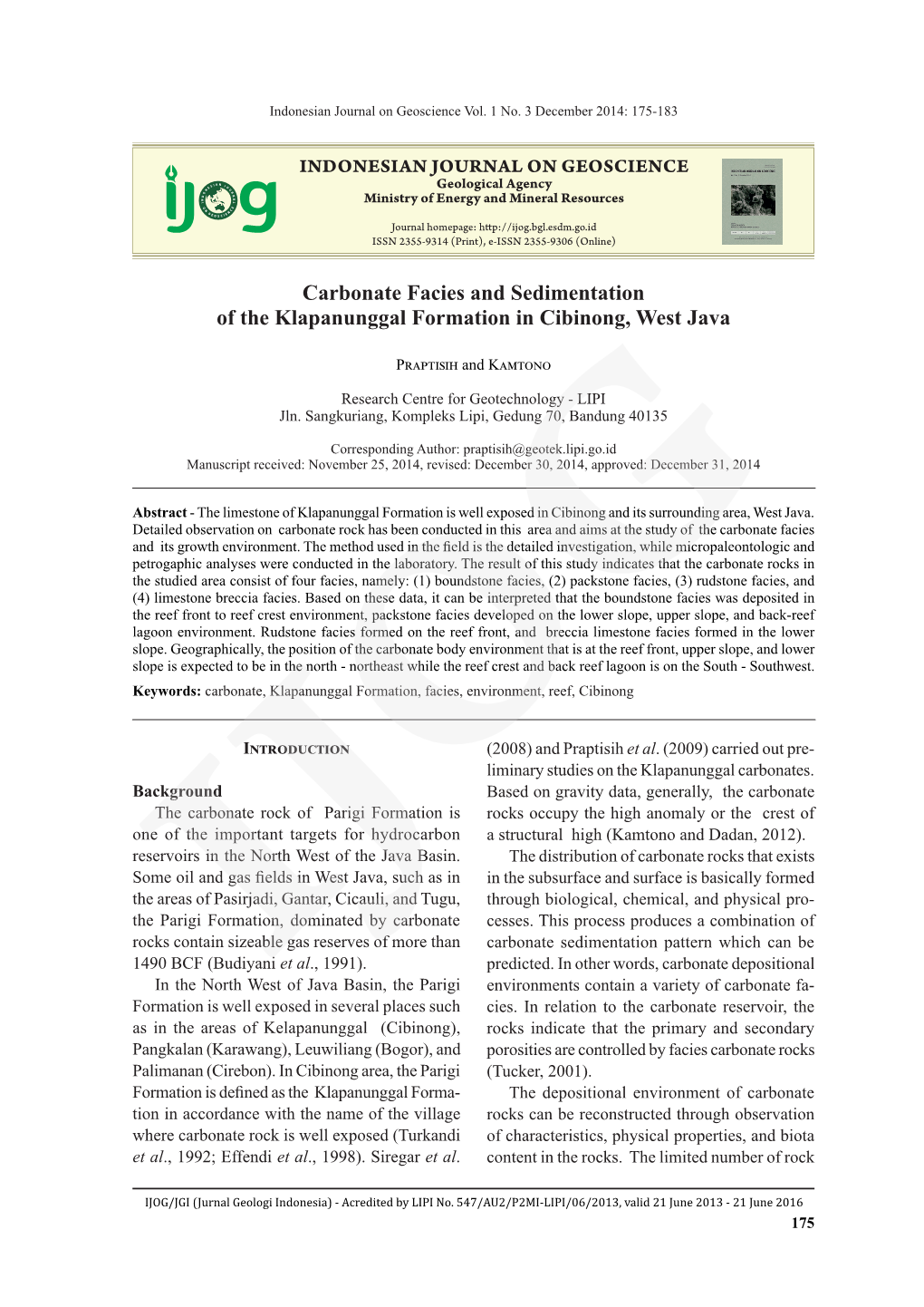 Carbonate Facies and Sedimentation of the Klapanunggal Formation in Cibinong, West Java