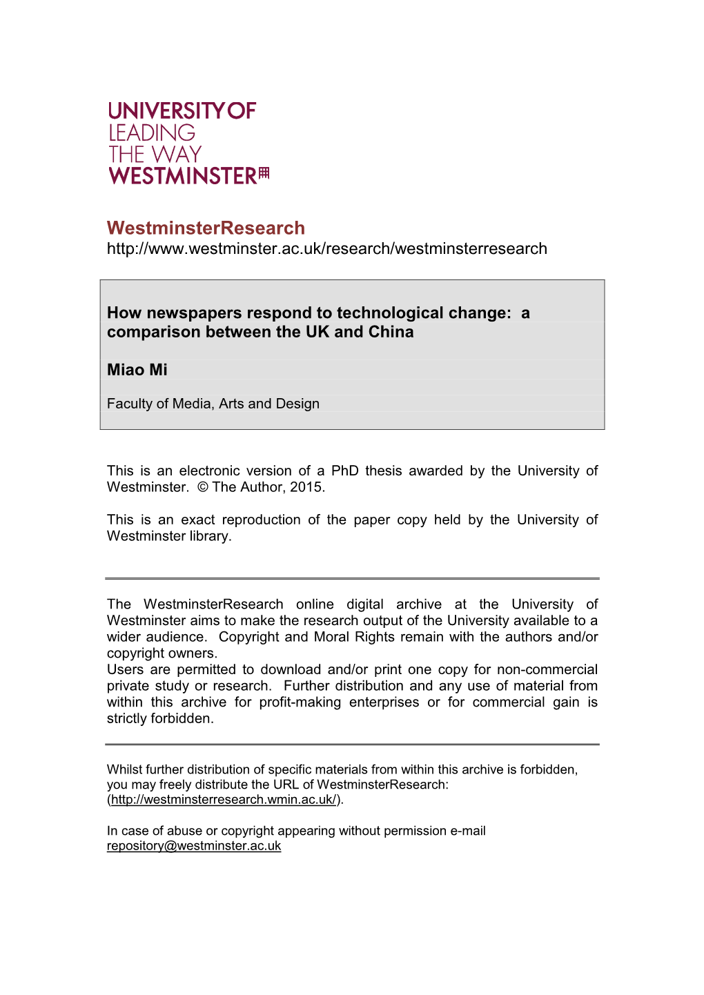 How Newspapers Respond to Technological Change: a Comparison Between the UK and China