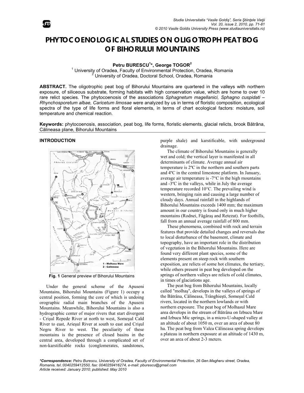 Phytocoenological Studies on Oligotroph Peat Bog of Bihorului Mountains