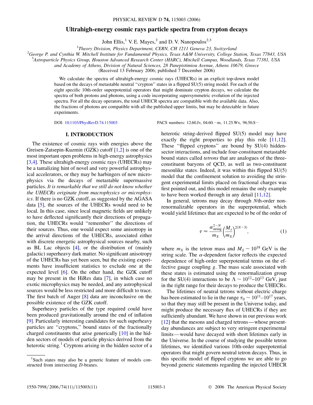 Ultrahigh-Energy Cosmic Rays Particle Spectra from Crypton Decays