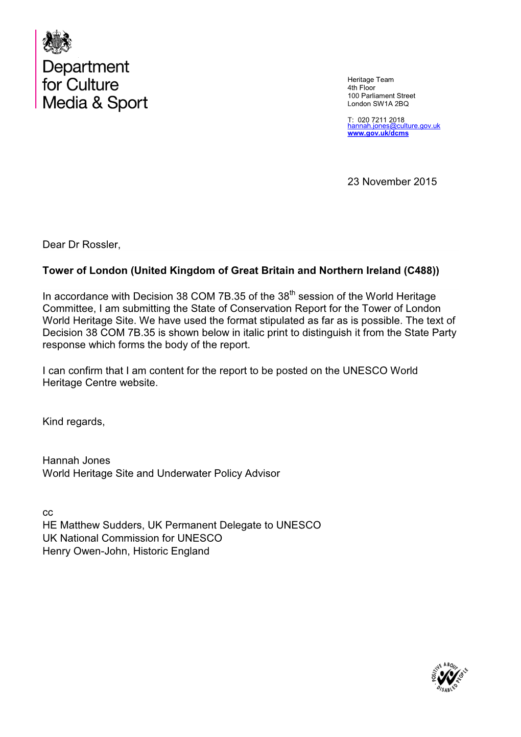 DCMS PO Letter Template