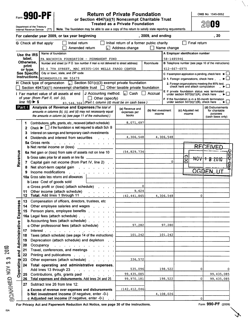 Form 990-PF Or Section 4947(A)(1') None;Cempt Charitable Trust Treated As a Private Foundation Department of the Treasury 2009 Internal Revenue Serv Ice Note