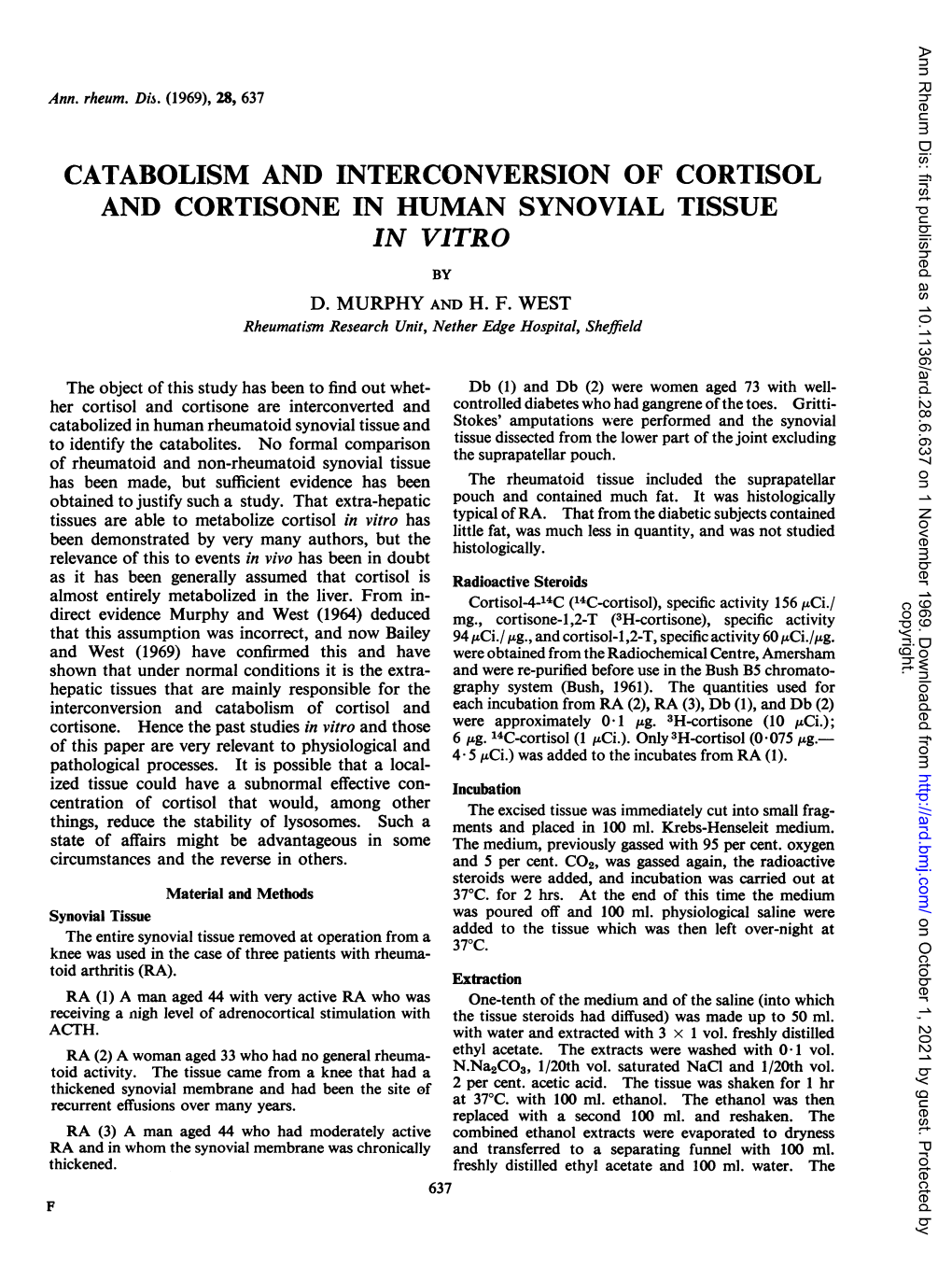 Catabolism and Interconversion of Cortisol and Cortisone in Human Synovial Tissue in Vitro by D