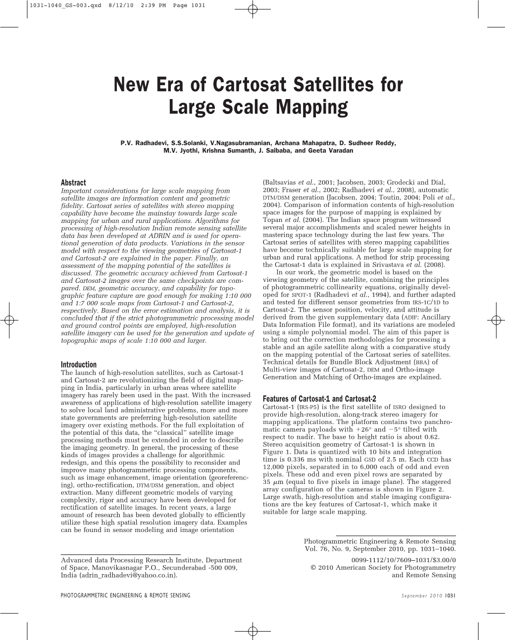 New Era of Cartosat Satellites for Large Scale Mapping