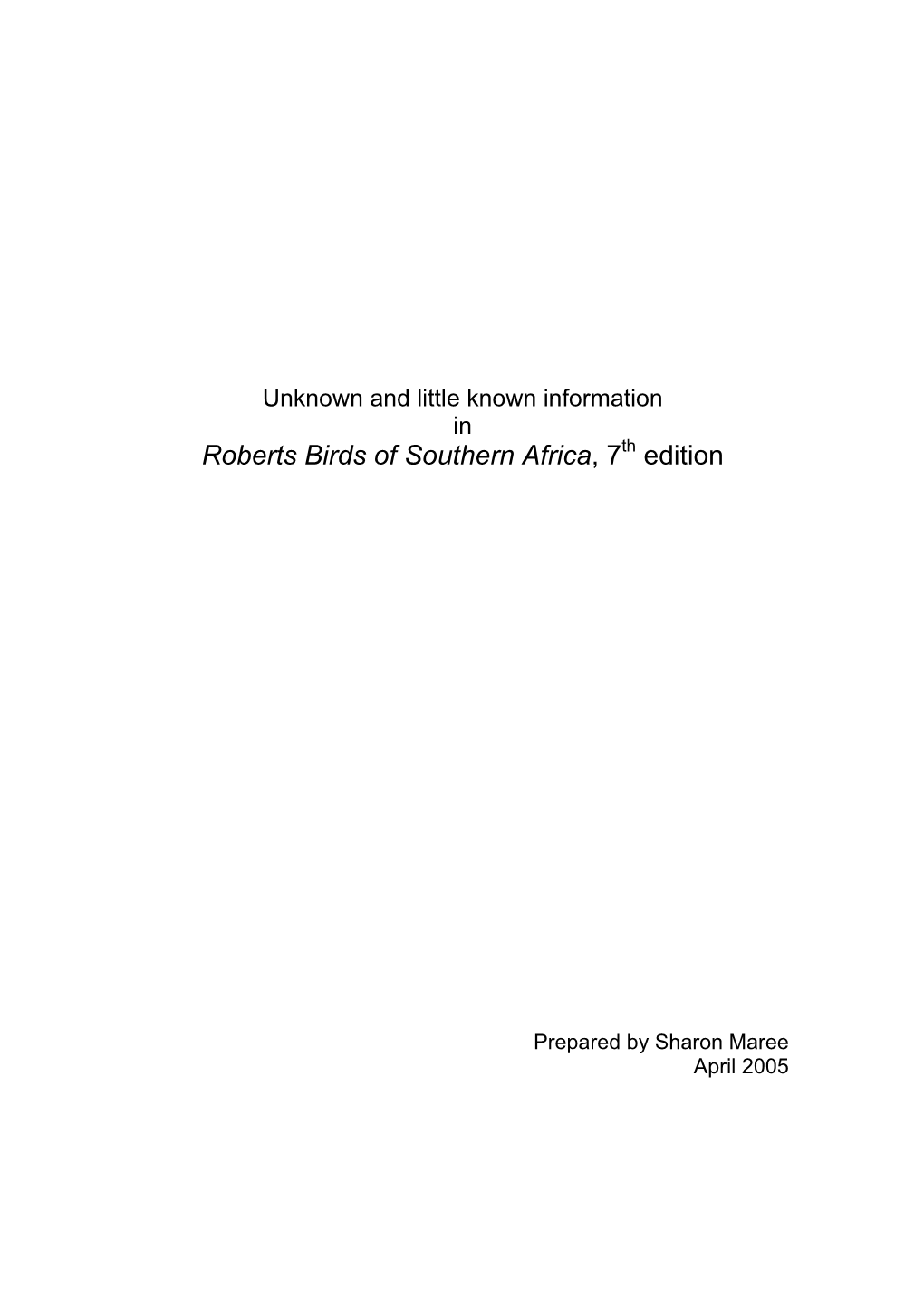 Roberts Birds of Southern Africa, 7 Edition