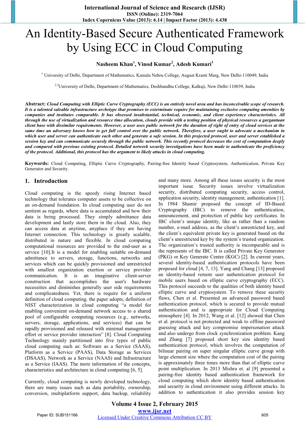 An Identity-Based Secure Authenticated Framework by Using ECC in Cloud Computing