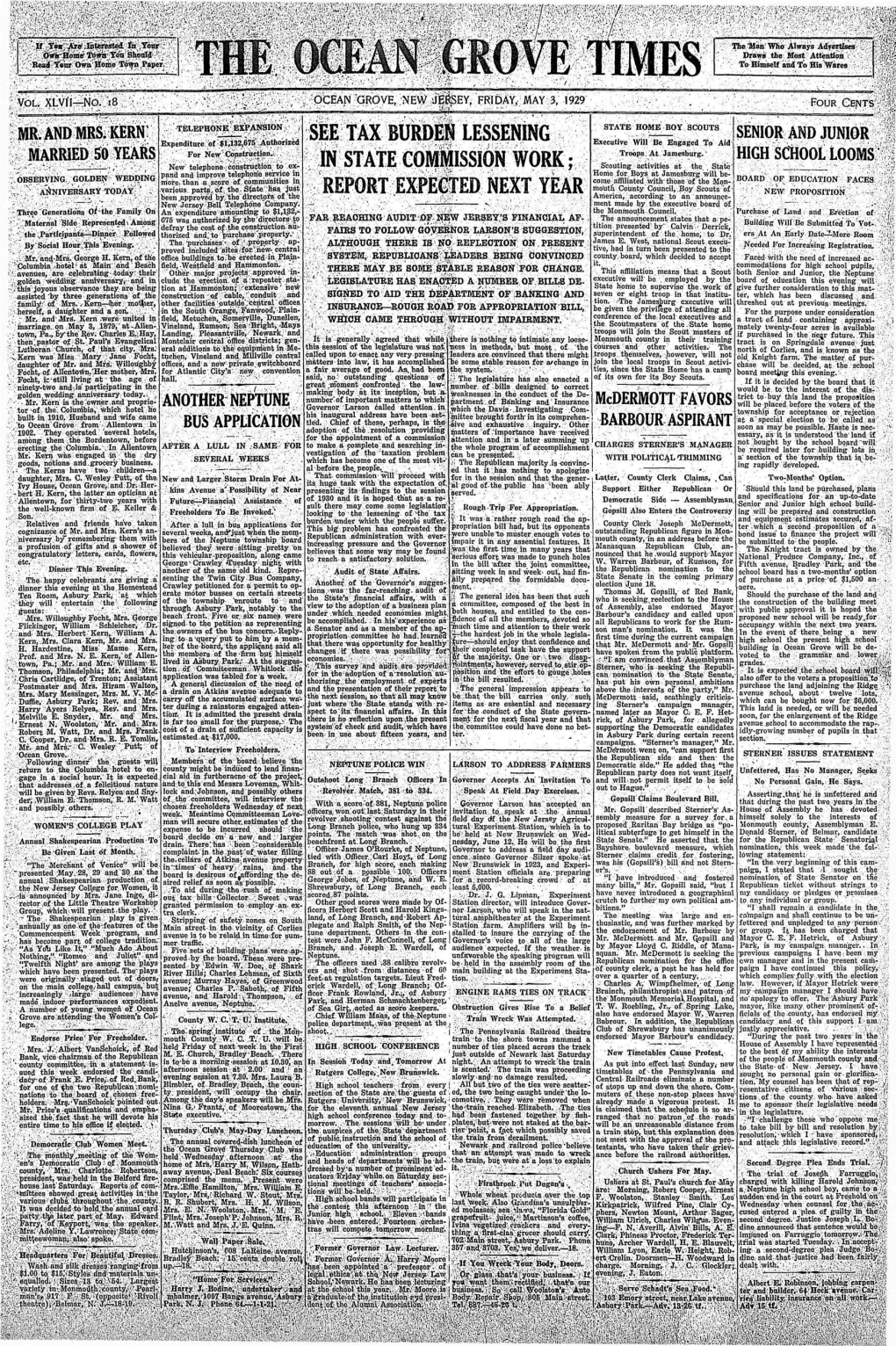 IN STATE COMMISSION WORK ; Scouting Activities at the State Pand and Improve Telephone Service in Home for Boys at Jamesburg Will Be­ •;