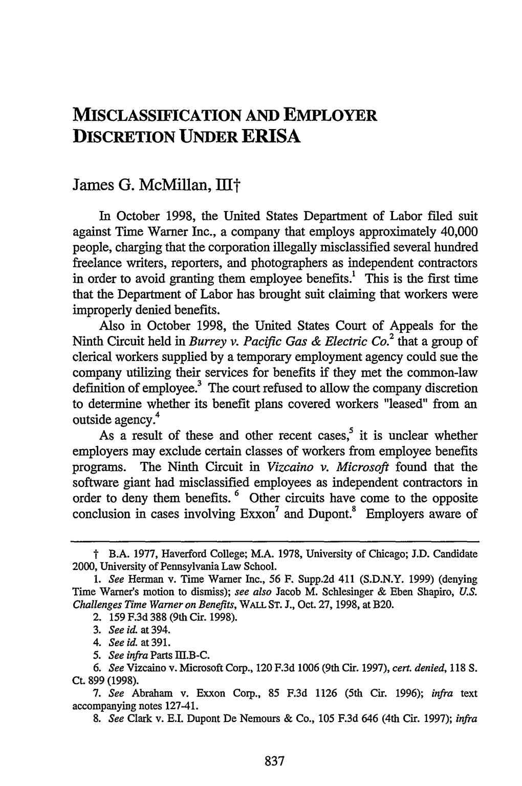 Misclassification and Employer Discretion Under Erisa