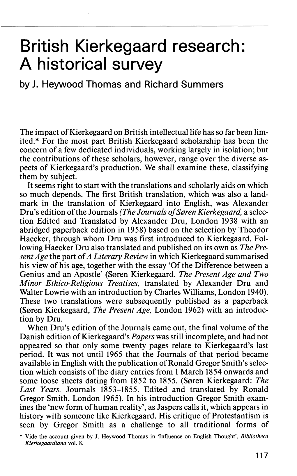 British Kierkegaard Research: a Historical Survey by J