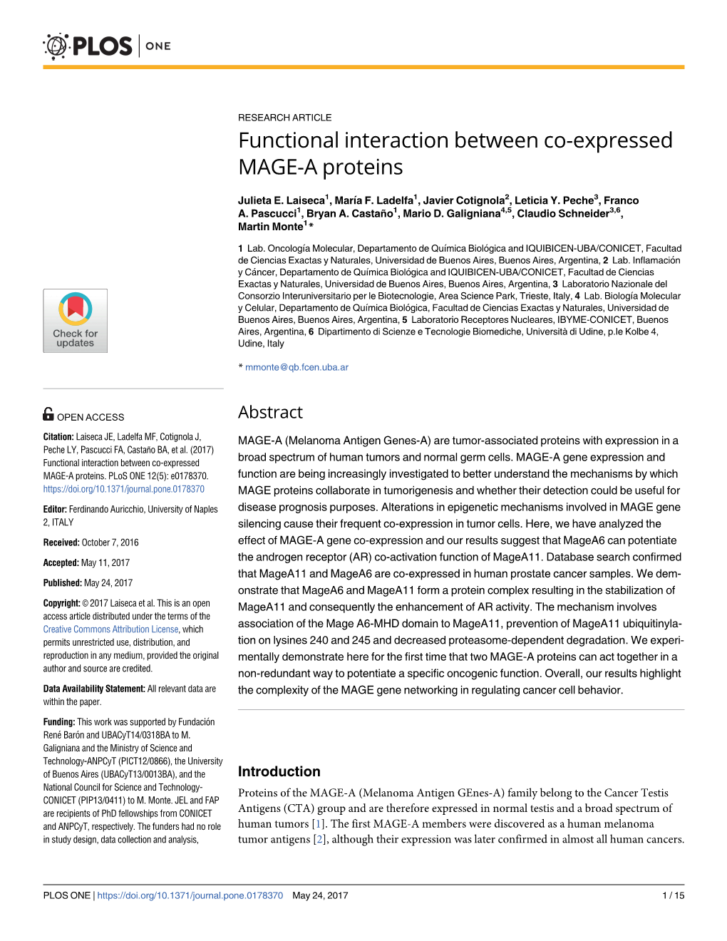 Functional Interaction Between Co-Expressed MAGE-A Proteins