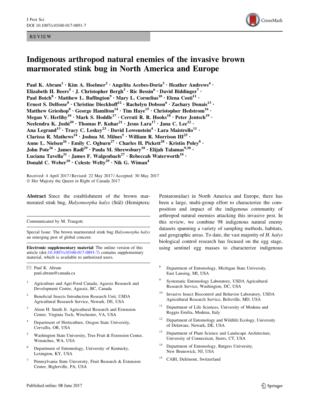 Indigenous Arthropod Natural Enemies of the Invasive Brown Marmorated Stink Bug in North America and Europe