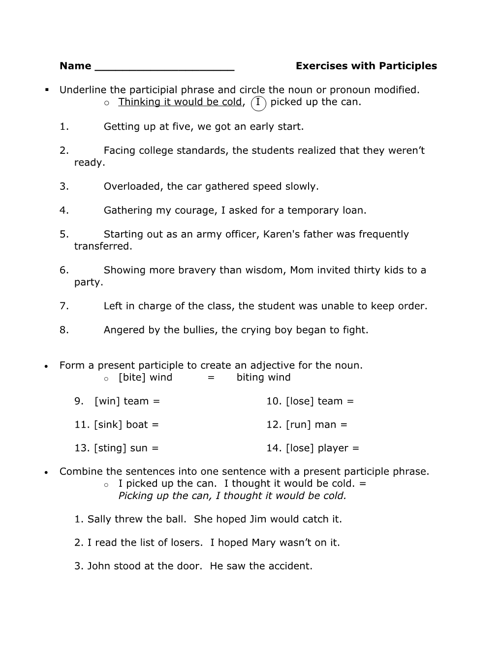 Exercise on Participles