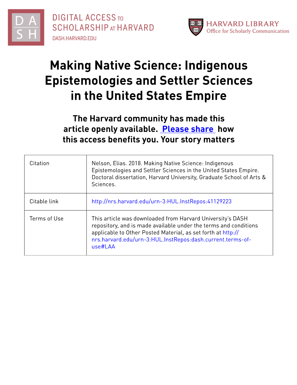 Indigenous Epistemologies and Settler Sciences in the United States Empire