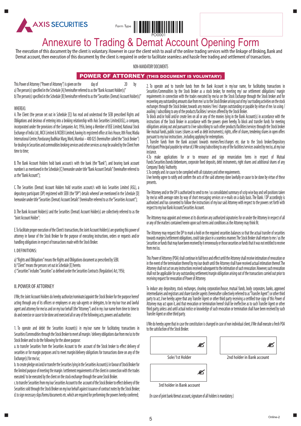 Annexure to Trading & Demat Account Opening Form