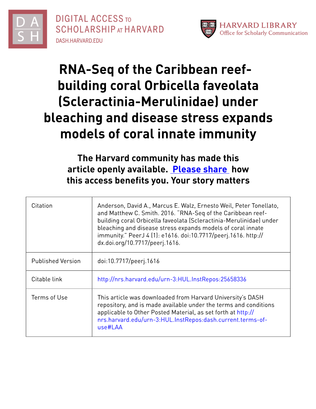 RNA-Seq of the Caribbean Reef-Building Coral Orbicella Faveolata