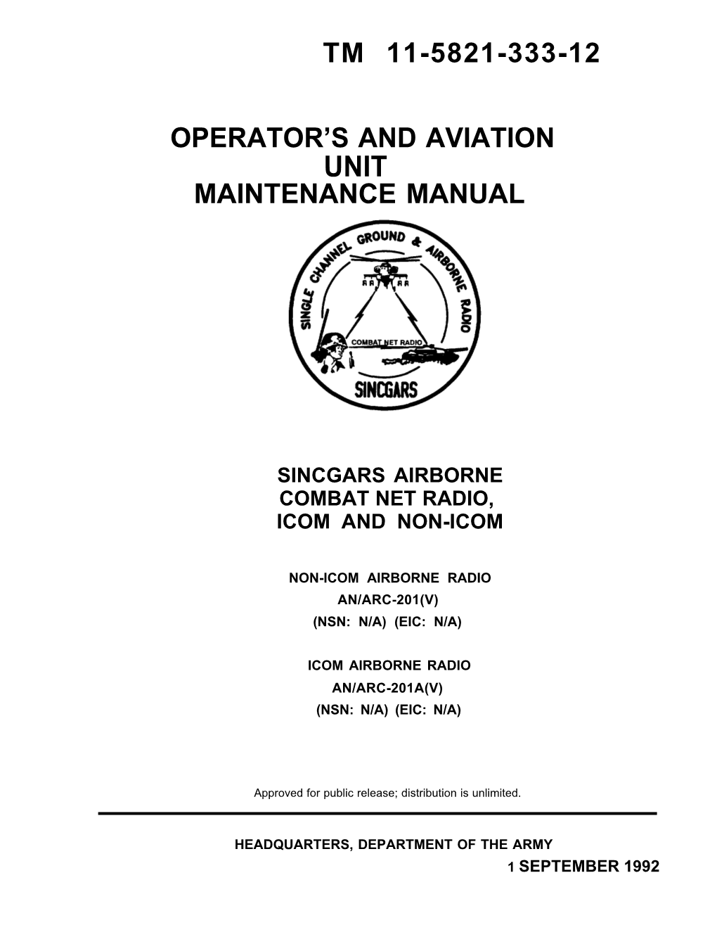 Tm 11-5821-333-12 Operator's and Aviation Maintenance