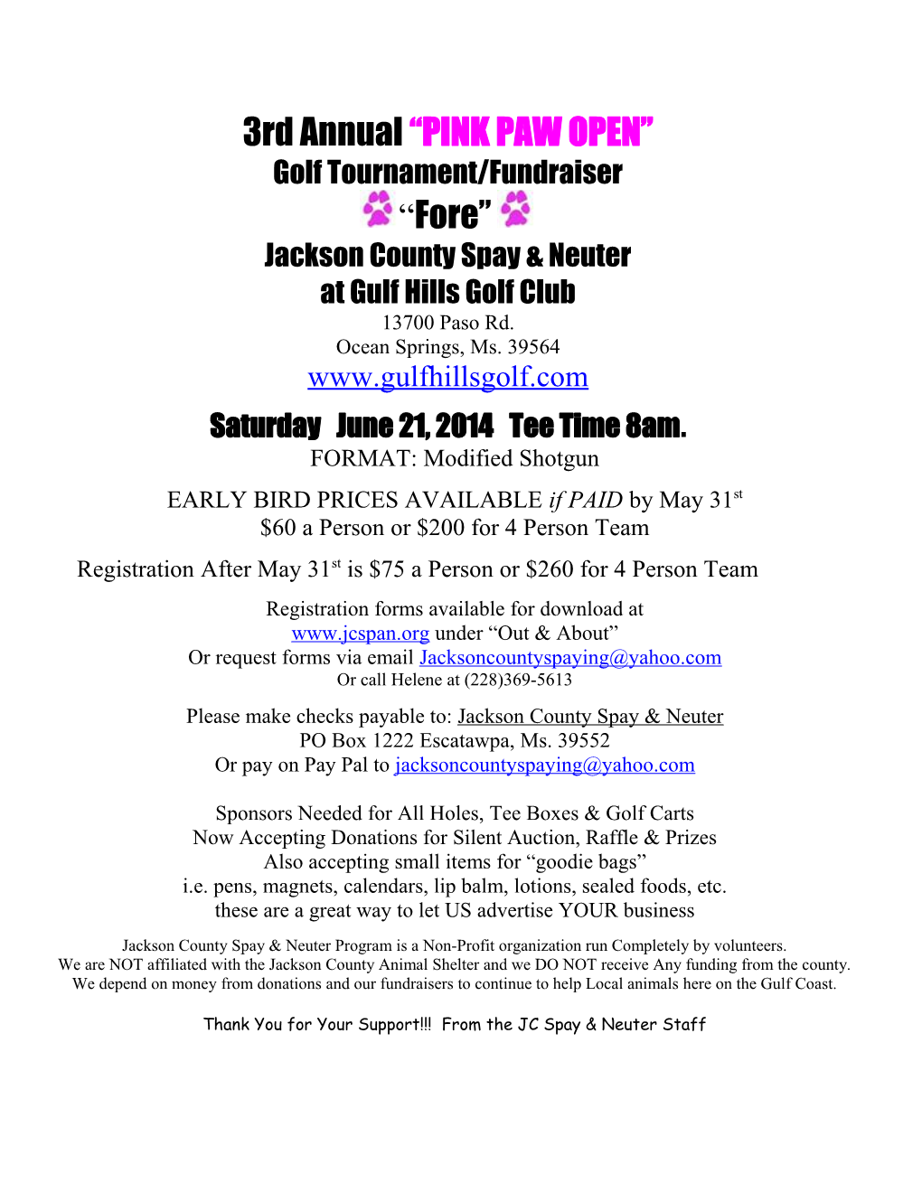 3Rd Annual PINK PAW OPEN