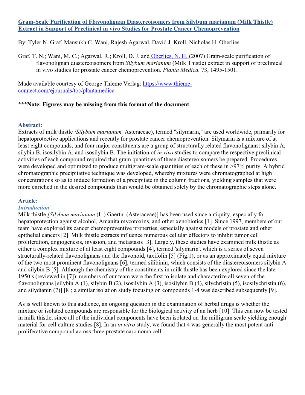 Gram-Scale Purification of Flavonolignan