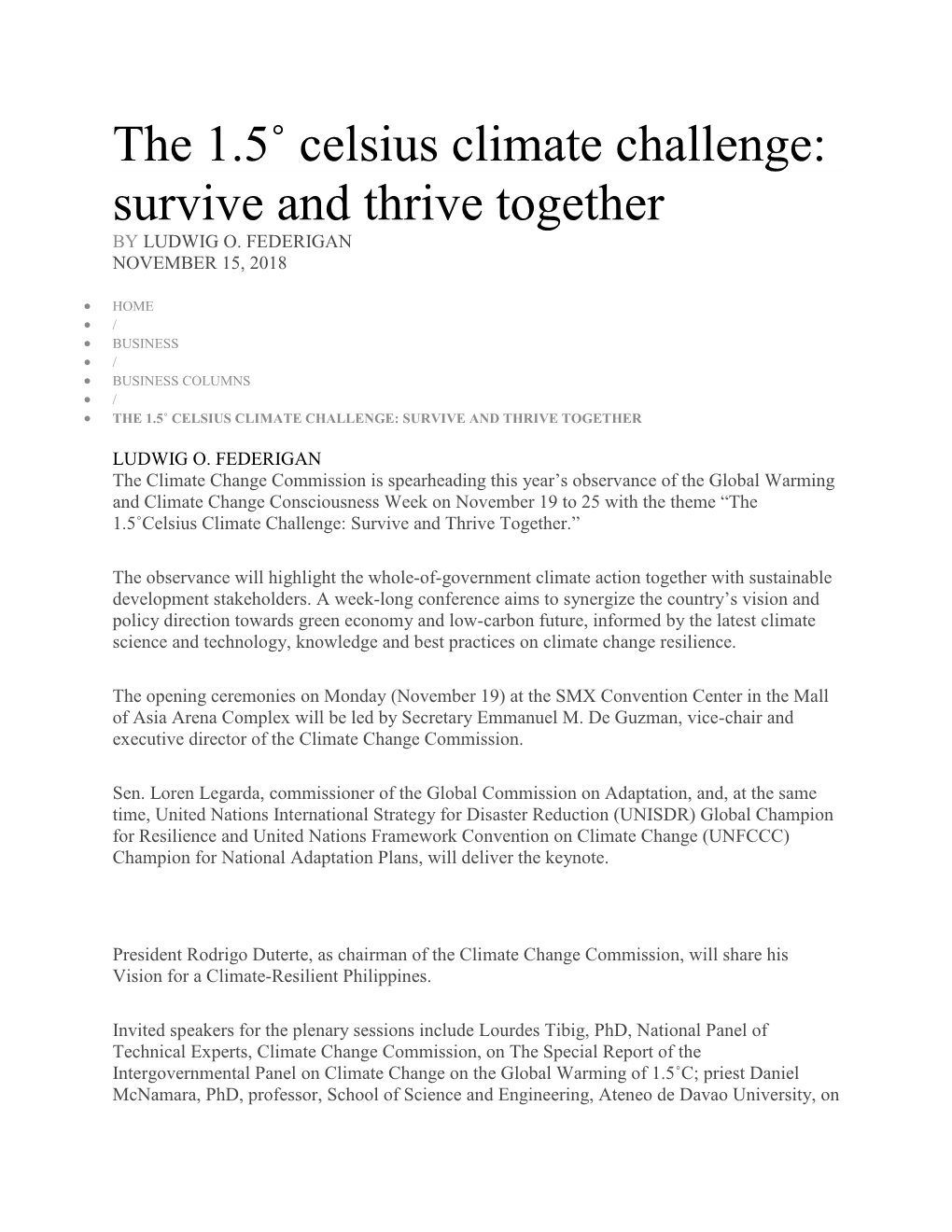 The 1.5˚ Celsius Climate Challenge: Survive and Thrive Together by LUDWIG O