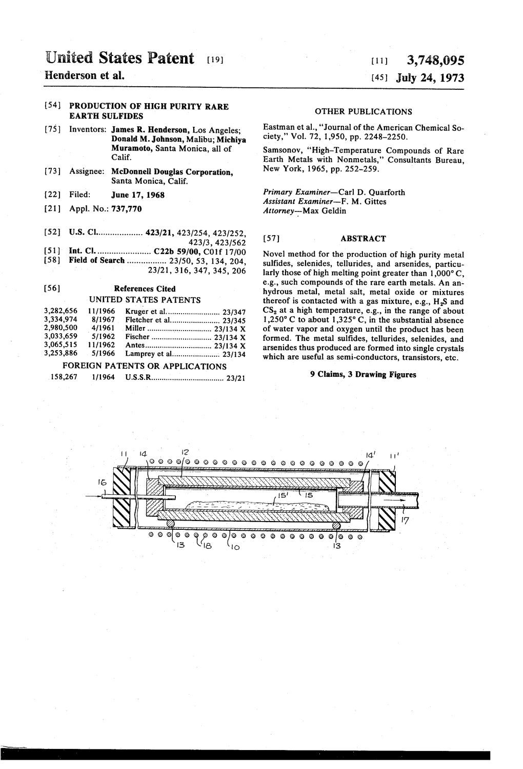 United States Patent 19 11, 3,748,095 Henderson Et Al