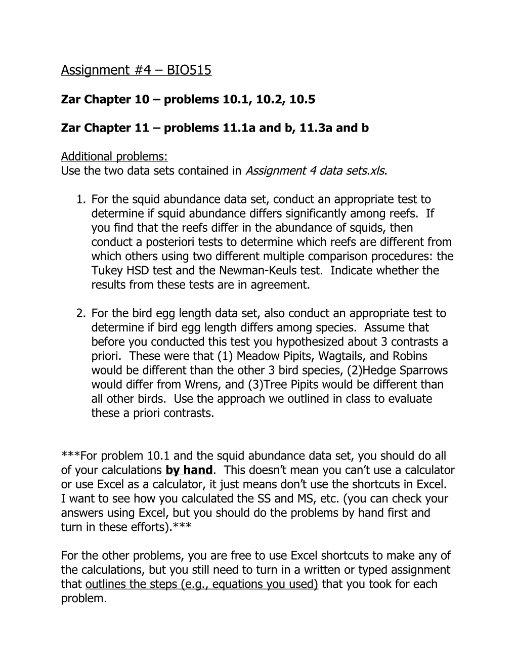 Zar Chapter 11 Problems 11.1A and B, 11.3A and B