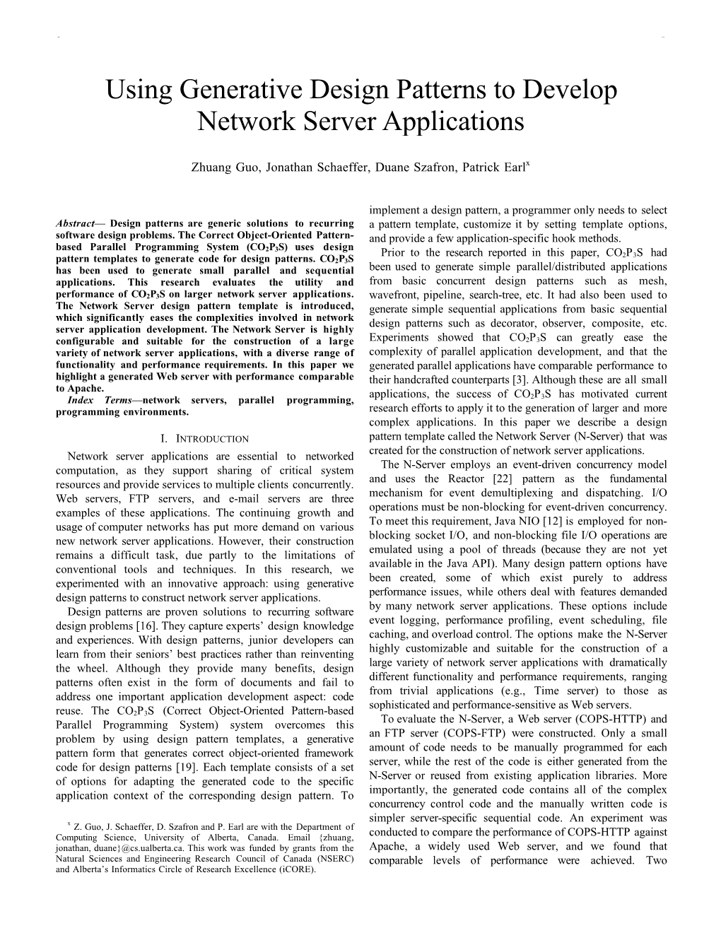 Using Generative Design Patterns to Develop Network Server Applications