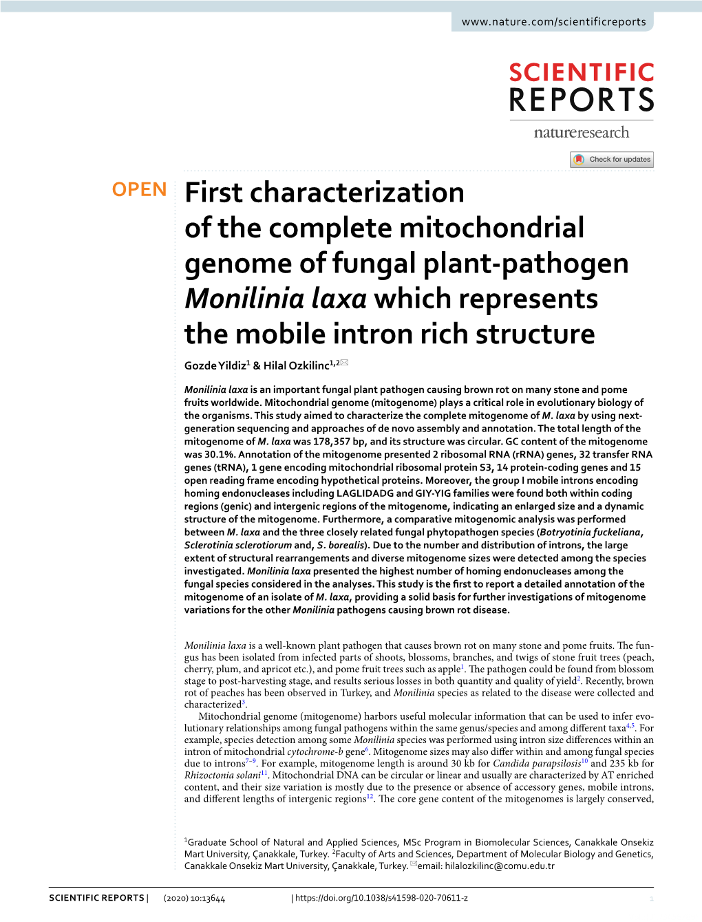 First Characterization of the Complete Mitochondrial Genome of Fungal