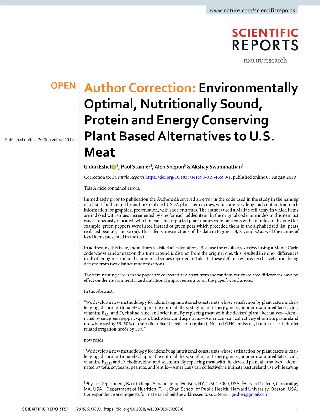 Author Correction: Environmentally Optimal, Nutritionally Sound, Protein and Energy Conserving