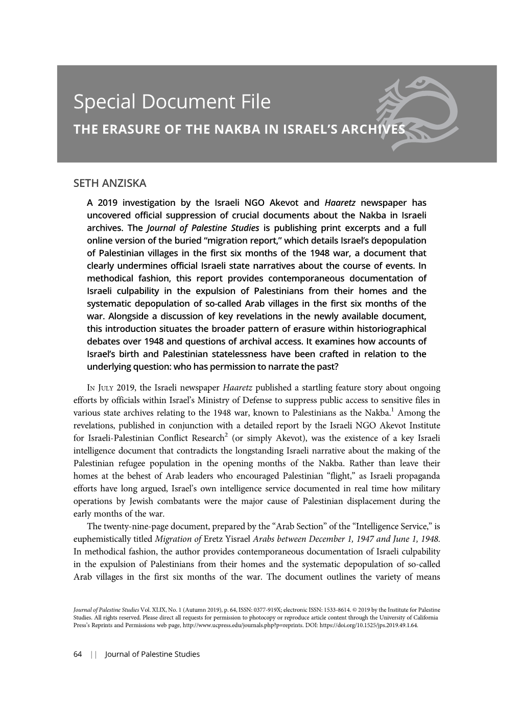 The Erasure of the Nakba in Israel's Archives