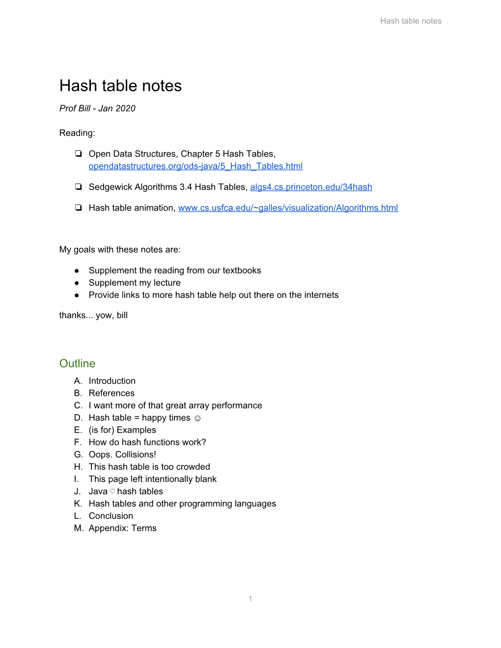 Hash Table Notes