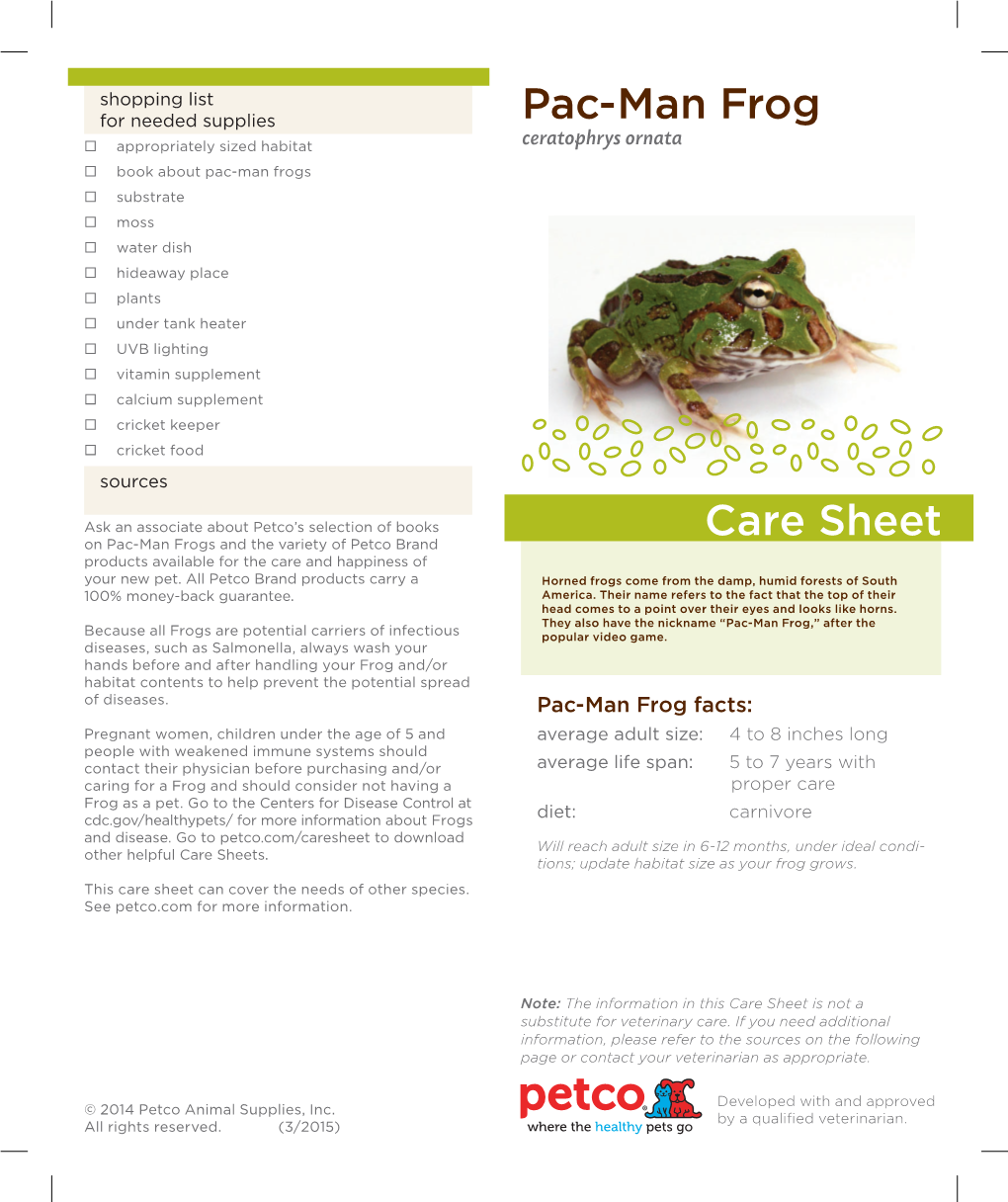 Pac-Man Frog Care Sheet